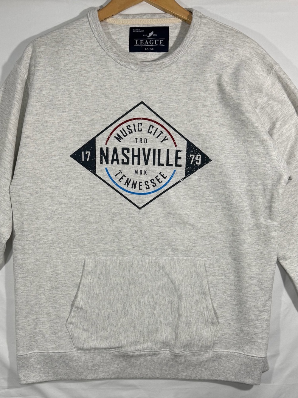 League Light Gray Nashville Graphic Crewneck Sweatshirt